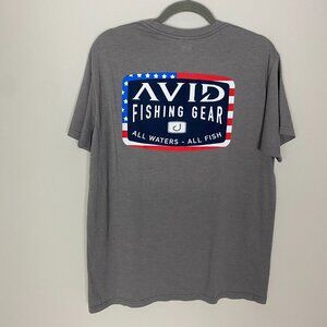 Avid Fishing Flag Graphic Print T Shirt Grey Mens Large
